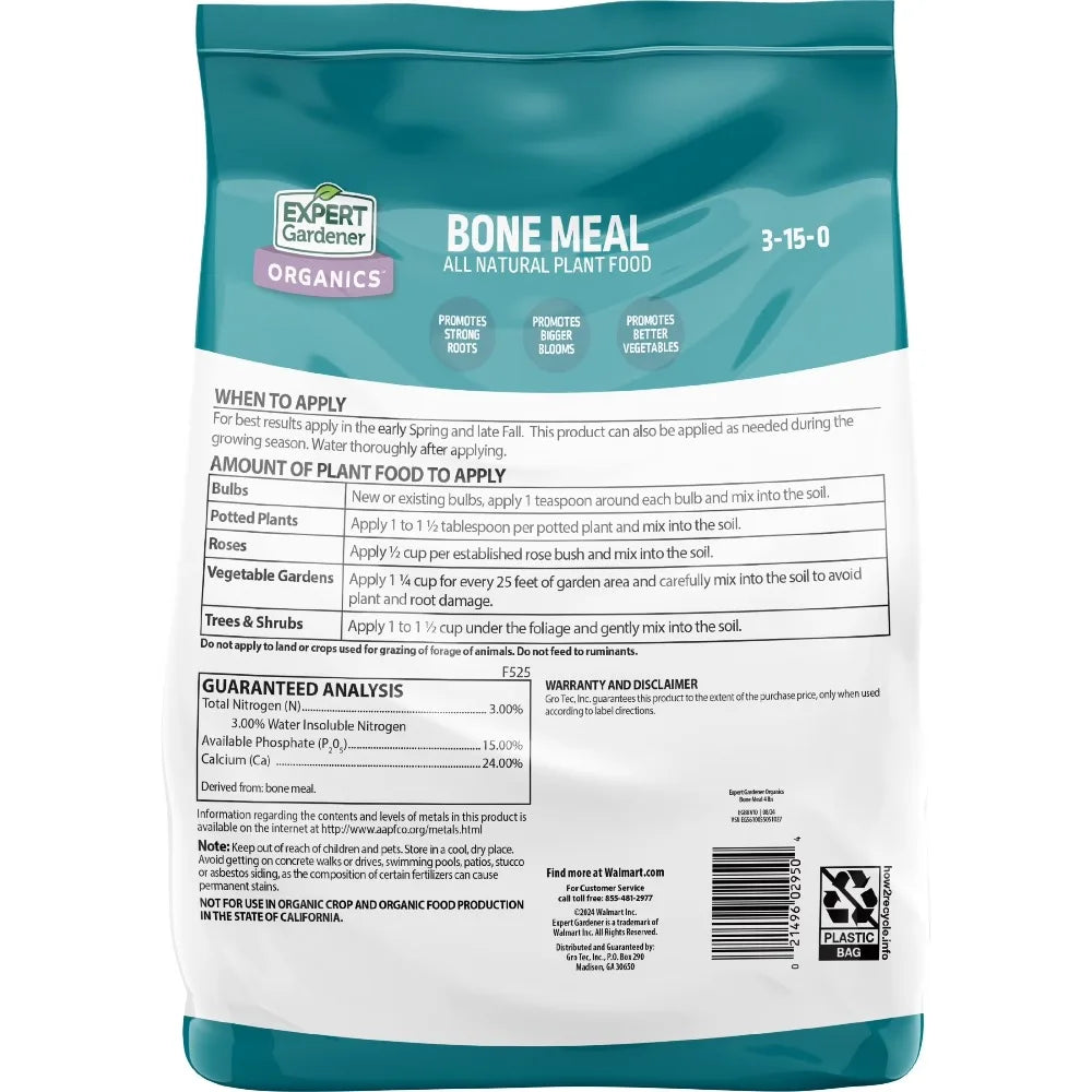 Bone Meal Plant Food Fertilizer 3-15-0 for Plants 4 lb Big Cost Effective Bag