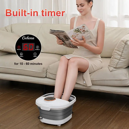 Collapsible Foot Spa Massager Electric Foldable Soaker Tub with Remote Control 24 Heating Levels 6 Massage Rollers Surfing