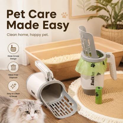 Large-Capacity Cat Litter Scoop with Integrated Waste Bin – Portable, Easy-to-Clean Plastic Pet Waste Scoop