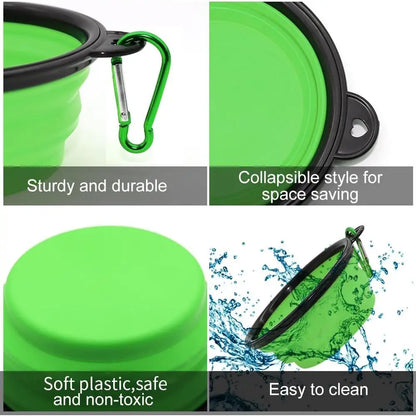 Collapsible Pet Bowls, 2-Pack, Portable Feeding Water Dish for Dogs and Cats, Travel-Friendly with Carabiners (Small, Blue & Green)