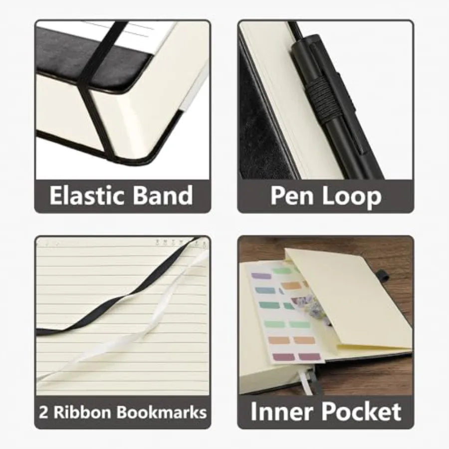 Lined Journal Notebook, 400 Pages Thick for Writing, A5 Hardcover Leather with 100Gsm College Ruled Paper