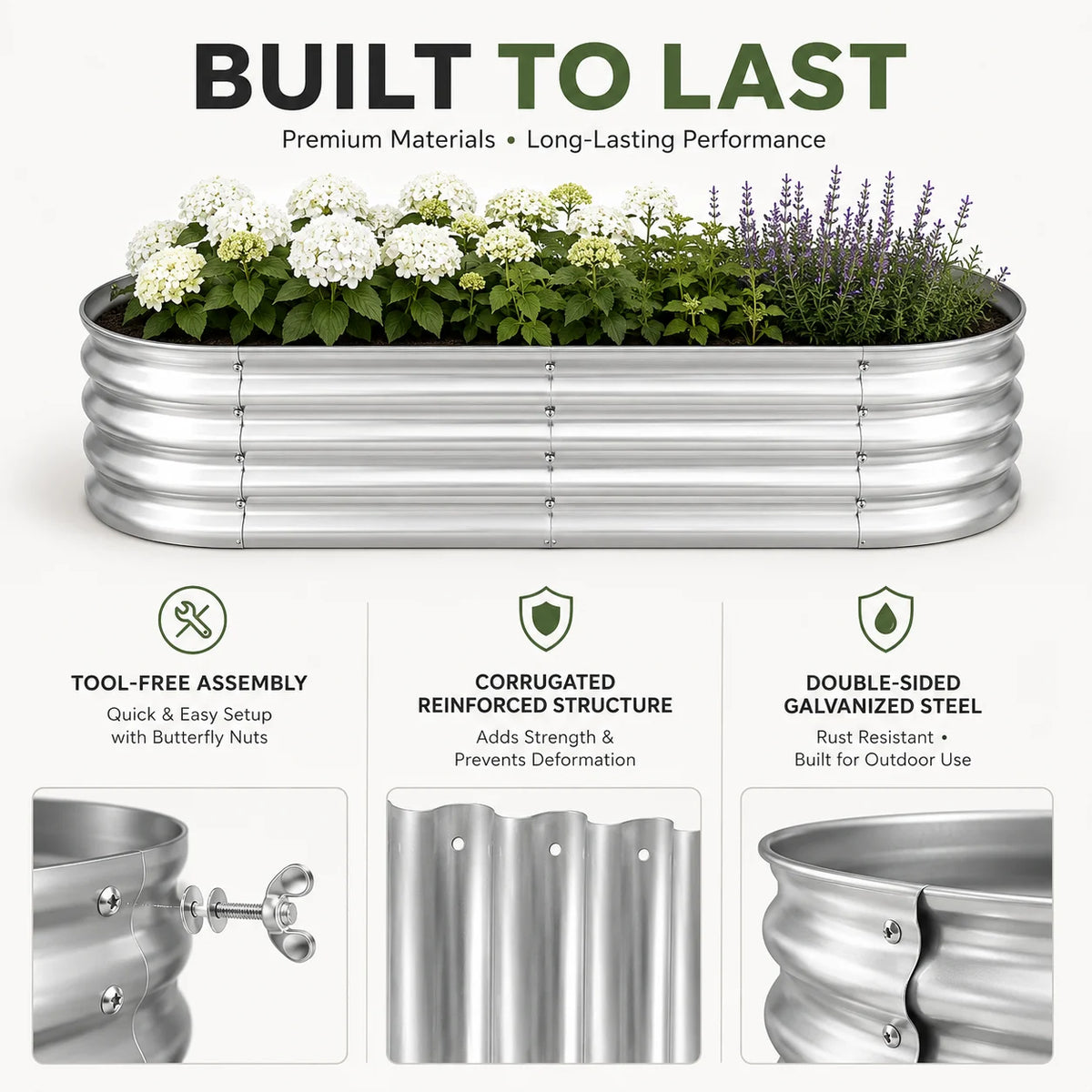 Galvanized Raised Garden Bed Kit, Oval Metal Garden Planter Box for Vegetables, Flowers, Herbs, Outdoor