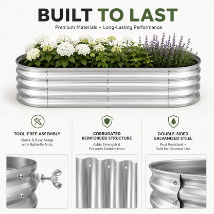 Galvanized Raised Garden Bed Kit, Oval Metal Garden Planter Box for Vegetables, Flowers, Herbs, Outdoor