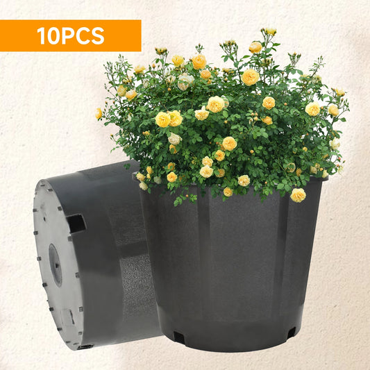 Short Garden Plastic Flower Pots, Seedling Pots, Planting Pots -10 3-Gallon Circular Black Flower Pots for Indoor/Outdoor Plants, W/ Drainage Holes