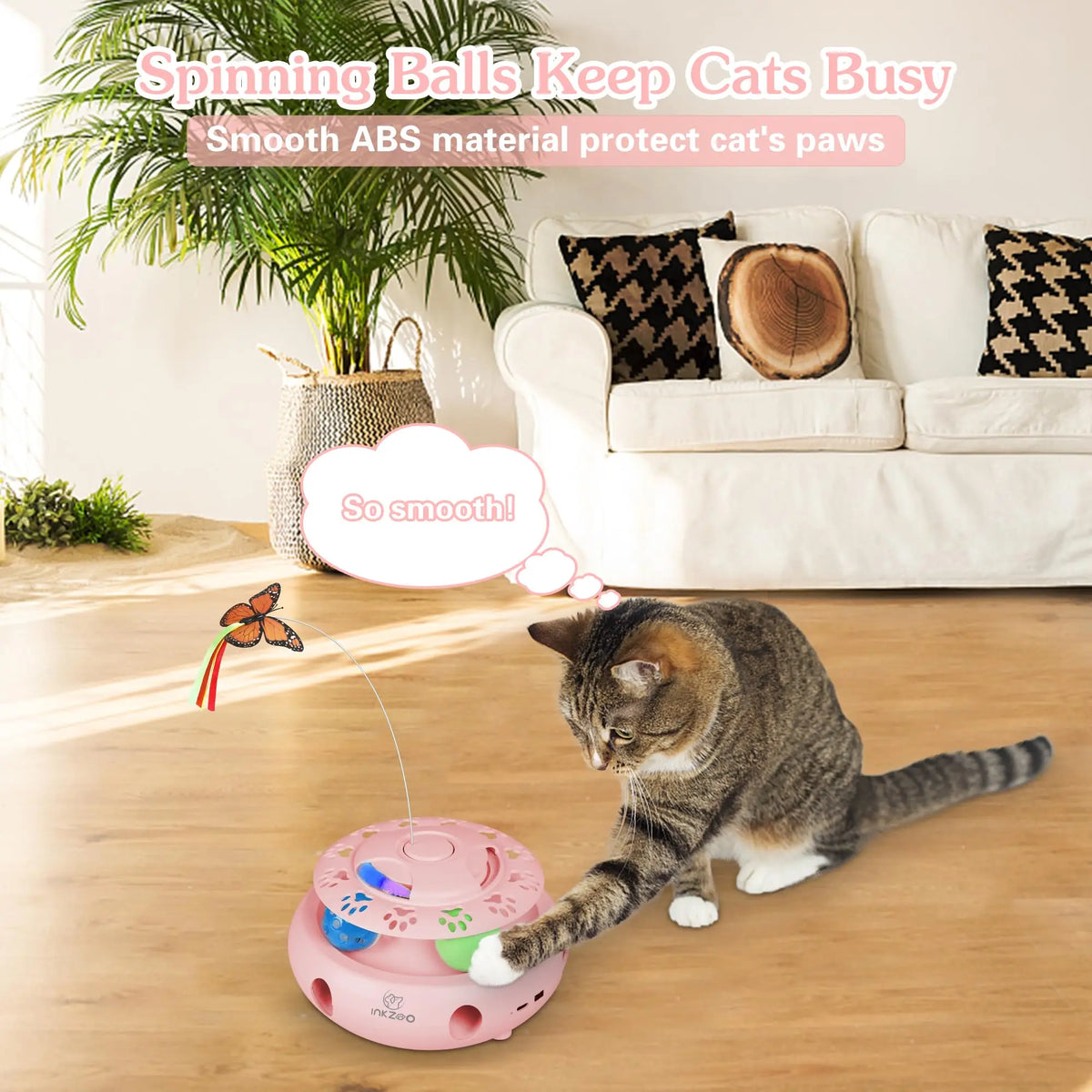 4-in-1 Interactive Cat Toys for Indoor, Automatic 6 Holes Mice Whack-A-Mole, Fluttering Butterfly, Track Balls, USB