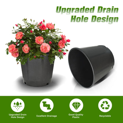 Short Garden Plastic Flower Pots, Seedling Pots, Planting Pots -10 3-Gallon Circular Black Flower Pots for Indoor/Outdoor Plants, W/ Drainage Holes