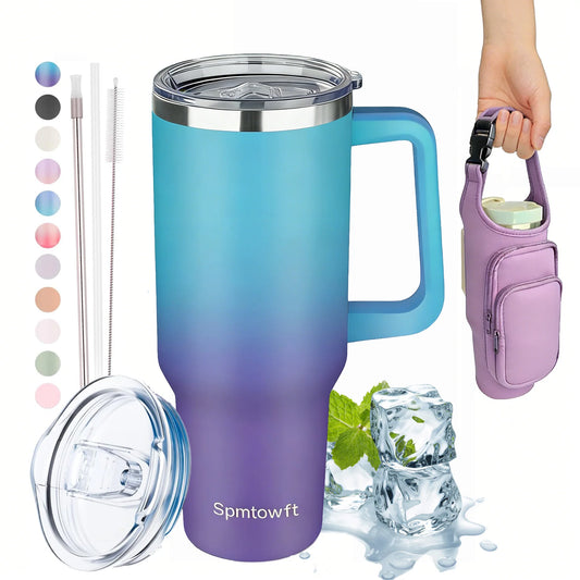 Sports 40oz Tumbler with Handle and 2 Straws, 2in 1 Lid Insulated Water Bottle Stainless Steel for Cold And Hot