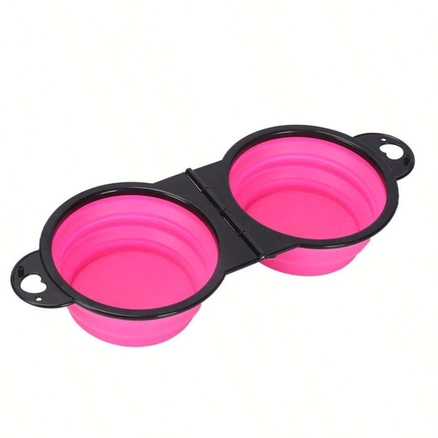 2 in 1 Collapsible Dog Cat Travel Double Bowl Folding Food Water Portable Hangable Feeder for Outdoor