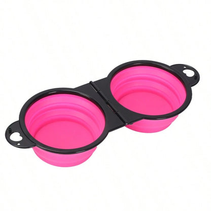 2 in 1 Collapsible Dog Cat Travel Double Bowl Folding Food Water Portable Hangable Feeder for Outdoor