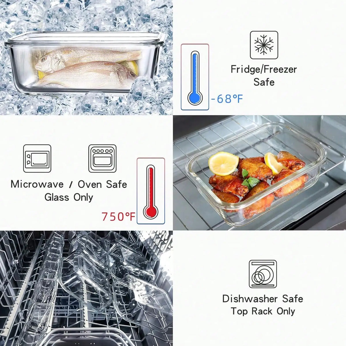 10 Pack Glass Meal Prep Containers, Food Storage With Lids Airtight, Glass Lunch Boxes, Microwave, Oven, Freezer And Dishwasher
