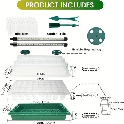 4 Sets of Seed Germination Tray Sets, Equipped with High-Dome Seed Germination Kit - 160 Cells, 8 LED Grow Lights, Smart Timer,