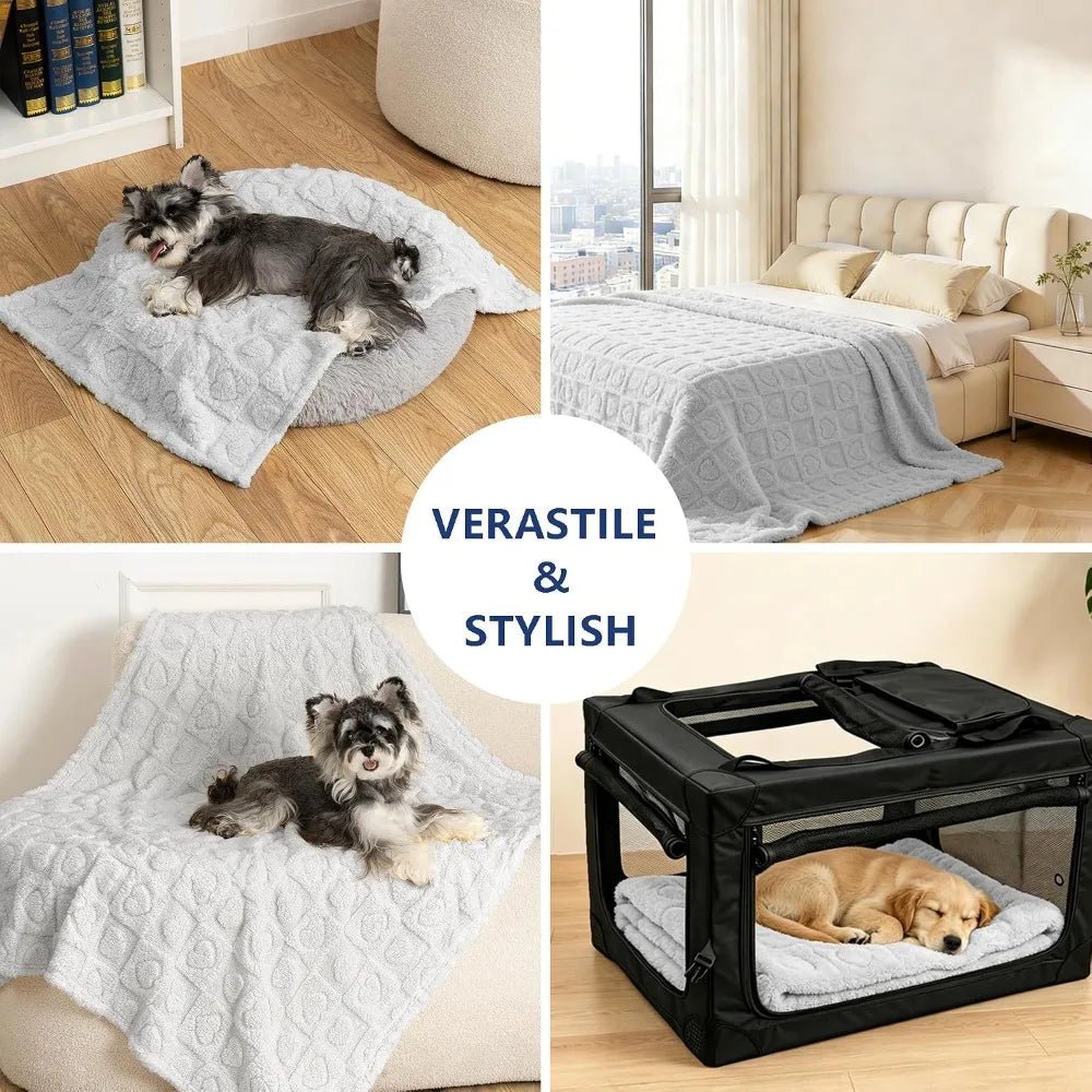 Ultra Soft 300GSM Coral Fleece Pet Blanket for Dogs and Cats Washable Calming Crate Mat Furniture Protector for Couch Bed Car Seat Light Grey 30x40 Inches (M)