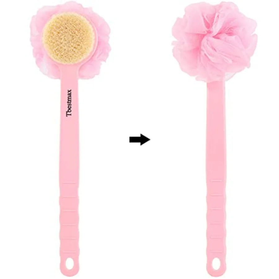 Loofah Back Scrubber Long Handle Shower Body Brush with Soft Mesh Sponge for Skin Exfoliating Bath, Massage