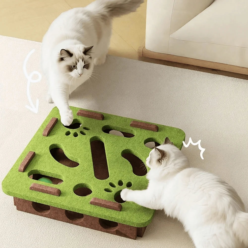 New Interactive Cat Toy, Cat Puzzle With Maze Tunnel And Bell Ball, Durable Felt Material, Battery-Free, Suitable For Indoor Cats