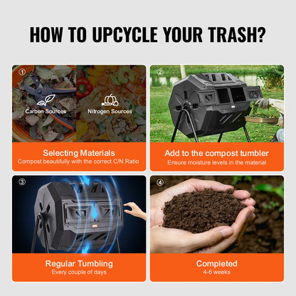 Compost Bin 18.5/37/43Gal Dual Chamber Composting Tumbler BPA FreeComposter Bin for Garden Kitchen Yard Outdoor