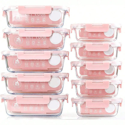 10 Pack Glass Meal Prep Containers, Food Storage With Lids Airtight, Glass Lunch Boxes, Microwave, Oven, Freezer And Dishwasher