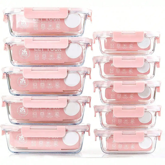 10 Pack Glass Meal Prep Containers, Food Storage With Lids Airtight, Glass Lunch Boxes, Microwave, Oven, Freezer And Dishwasher