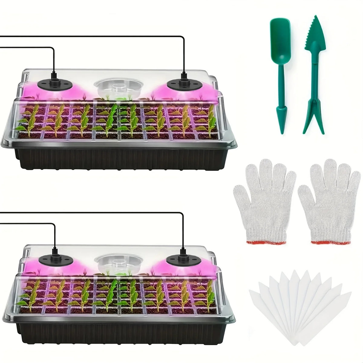 Seed Germination Tray With Growth Lamp, 2pcs Of 80 Grid Seedling Tray Kit With Humidity Cover/Indoor Plant Starter Kit, 8 LED Lights