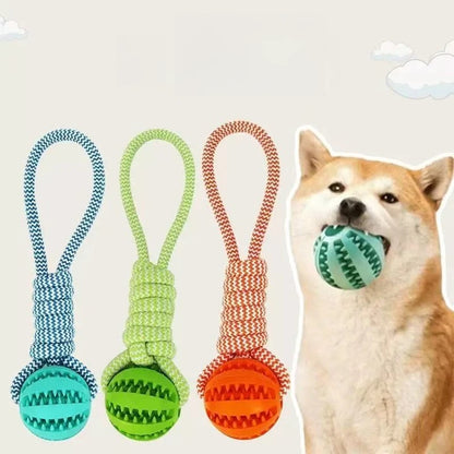 Interactive Dog Toy Tug Rope, Treat Dispenser Ball, Durable & Dental Health (Colors Vary)