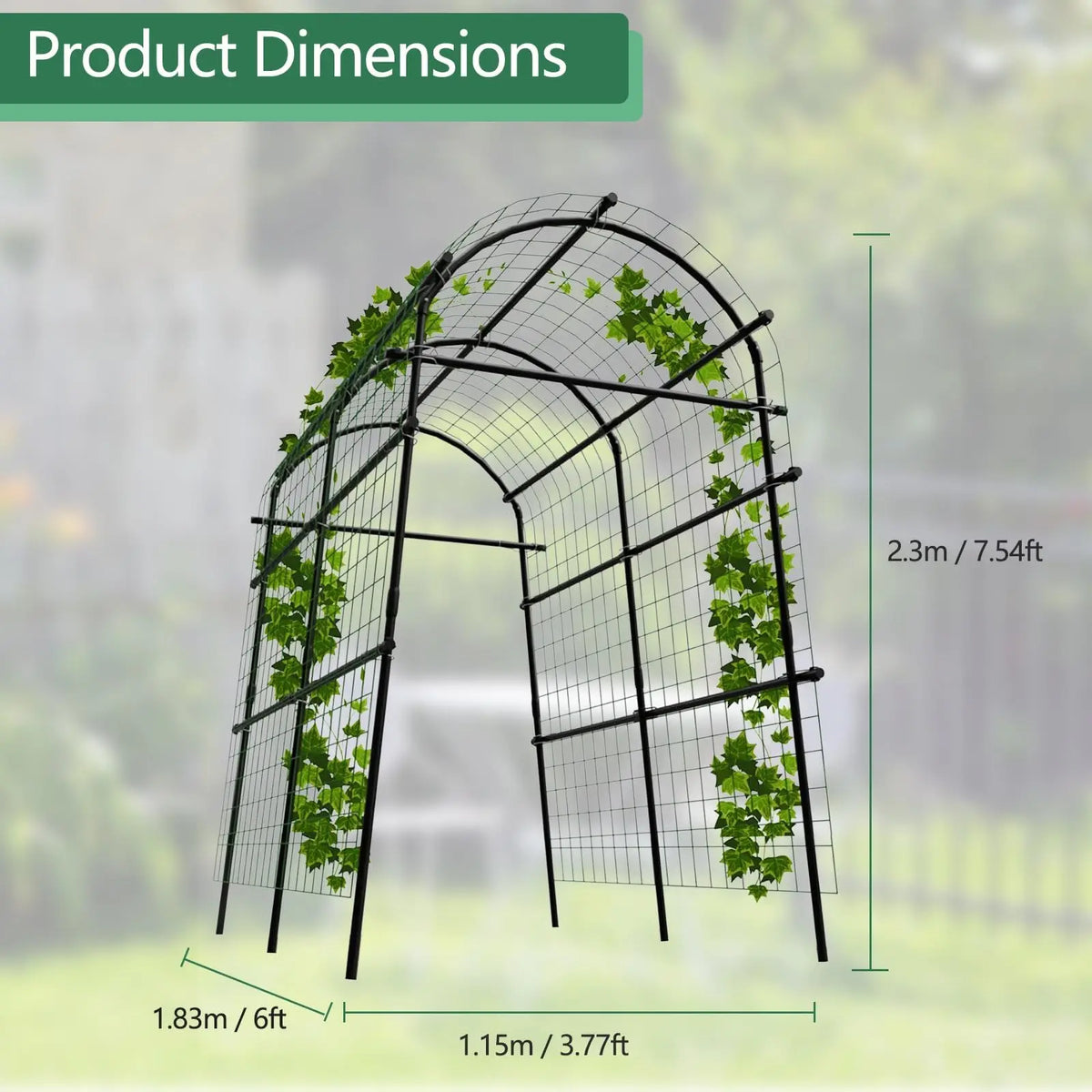 Metal Garden Arch Trellis, 7.6Ft Black for Raised Beds, Plant Support for Cucumbers & Climbing Vegetables with 7 Horizontal Pipe