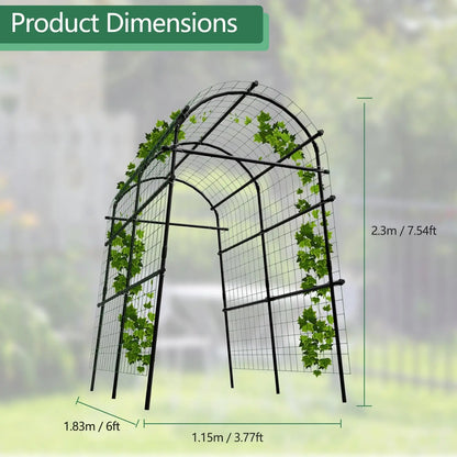 Metal Garden Arch Trellis, 7.6Ft Black for Raised Beds, Plant Support for Cucumbers & Climbing Vegetables with 7 Horizontal Pipe