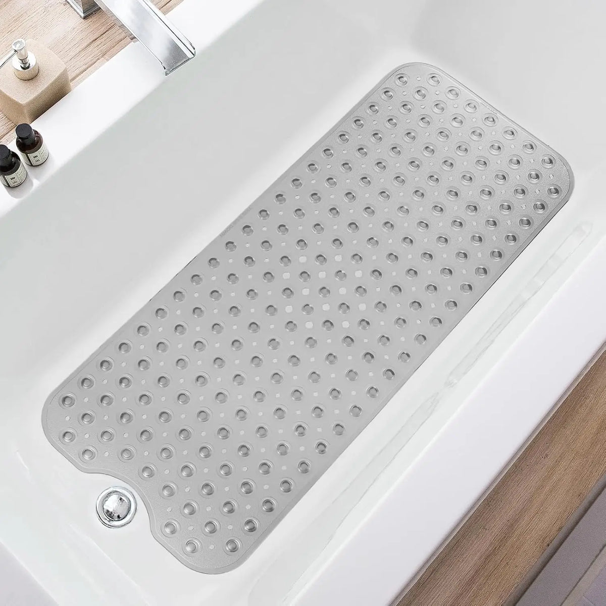 Extra Long Non-Slip Bathtub Mat 39x16 Inch with Drain Holes and Suction Cups for Shower Tub, Machine Washable