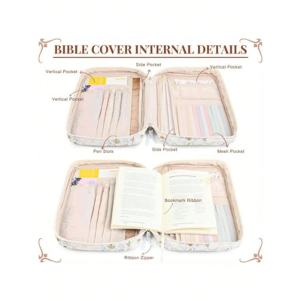 Women's Bible Cover Case – Bible Study Supplies – Bible & Journal Set – Portable Book Case – Includes Bible Highlighters – Christian Gift