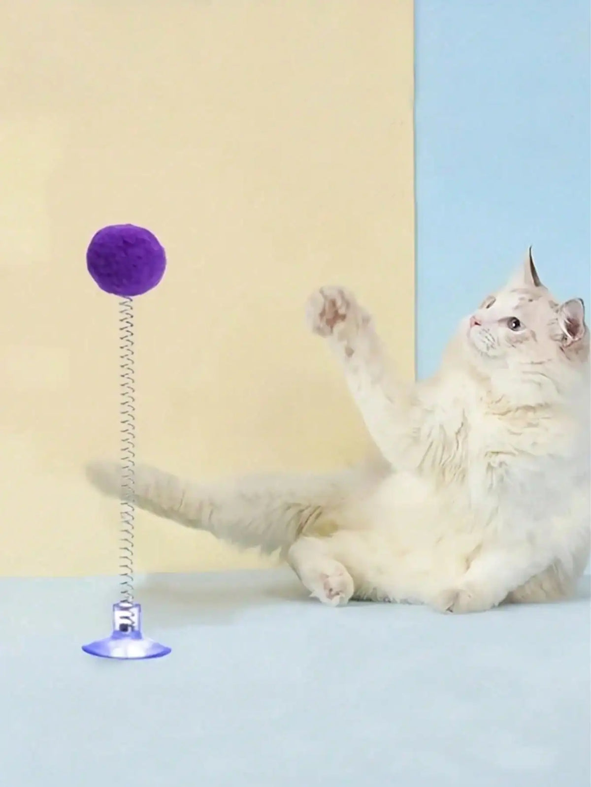 Interactive Cat Toys, Includes Plush Ball, Metal Spring Teaser Wand And Suction Cup Base, Bright Color Durable Design, Battery-Free, Suitable For All Cat Breeds, Stimulates Hunting Instincts And Play Interest, Simulated Hunti