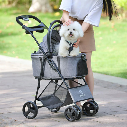 3 in 1 Folding Pet Stroller with Removable Carrier for Small/Medium Dogs and Cats, Waterproof, All-Terrain, with Sun Shade