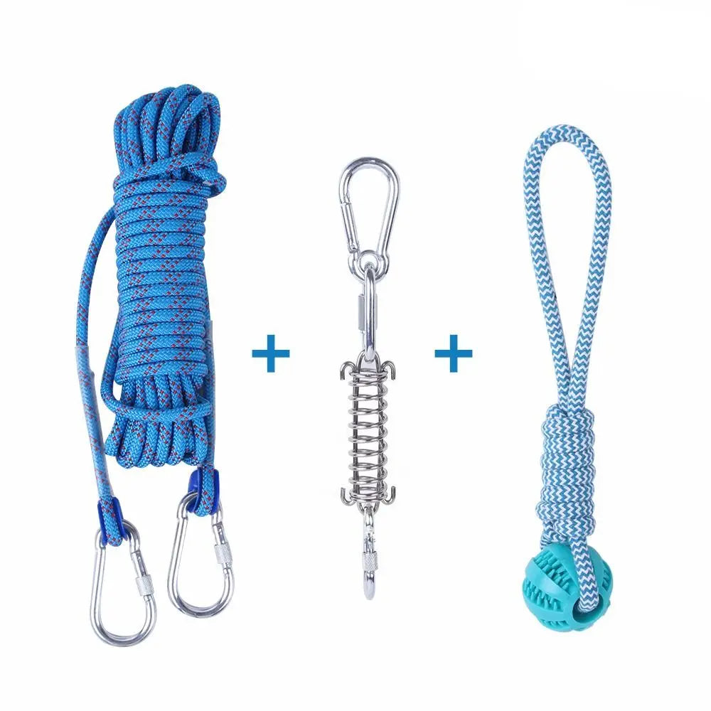 Bite Resistant Dog Spring Toys 5M Cotton Rope Teething Hanging Exercise