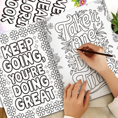 Mental Health Coloring Book for Adults, Beautiful Floral Stress Relief Pages, Inspirational Relaxing Art Therapy