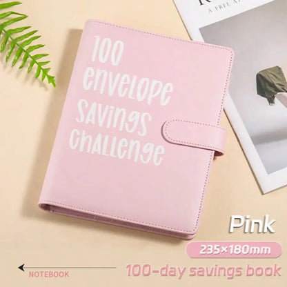 100 Envelope Savings Challenge Binder, Book with Envelopes, Leather, Cash Envelope Wallet for Budgeting & Financial Planning