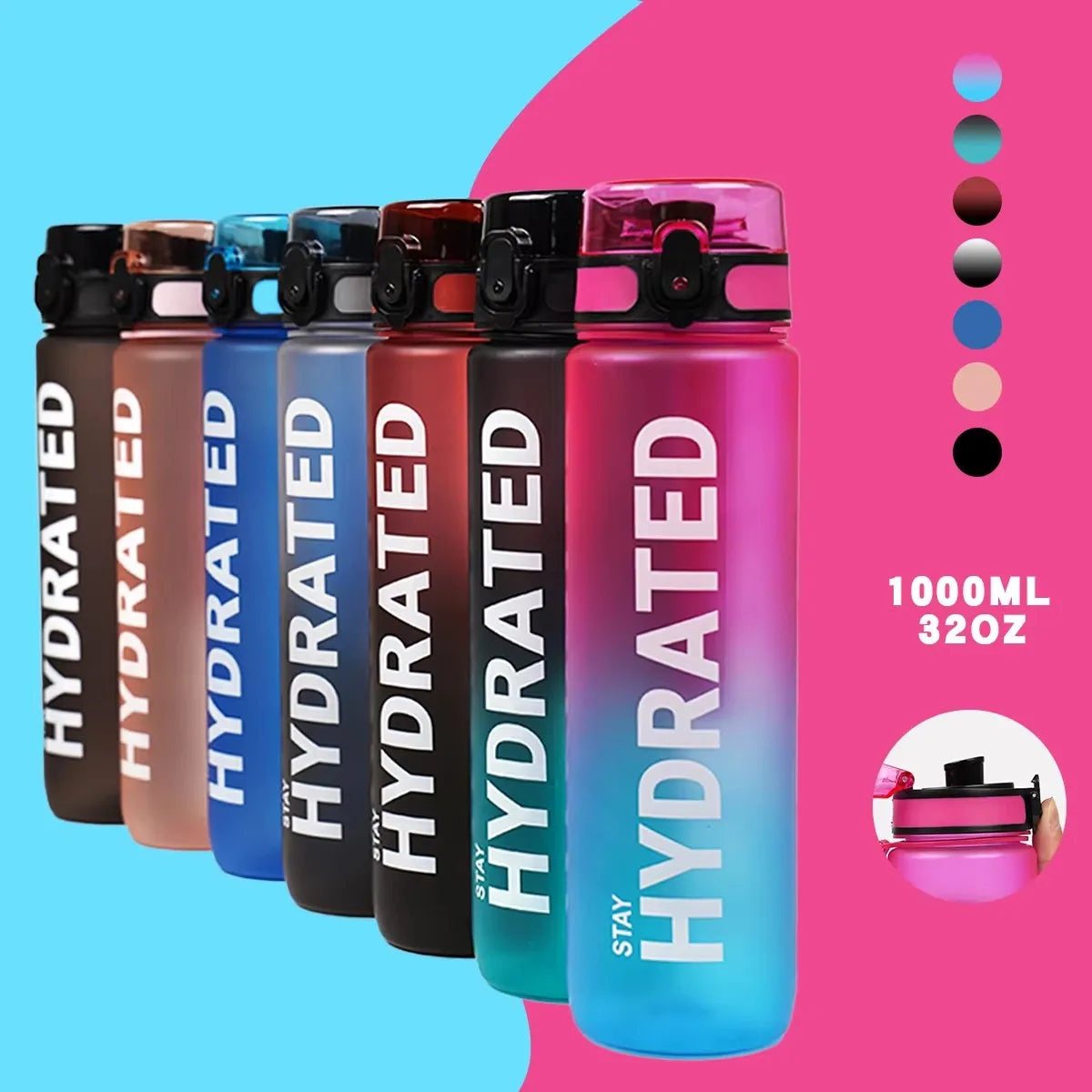 1L Water Bottle Portable Sport Leakproof Gym Bottle for Outdoor Travel Fitness Cycling