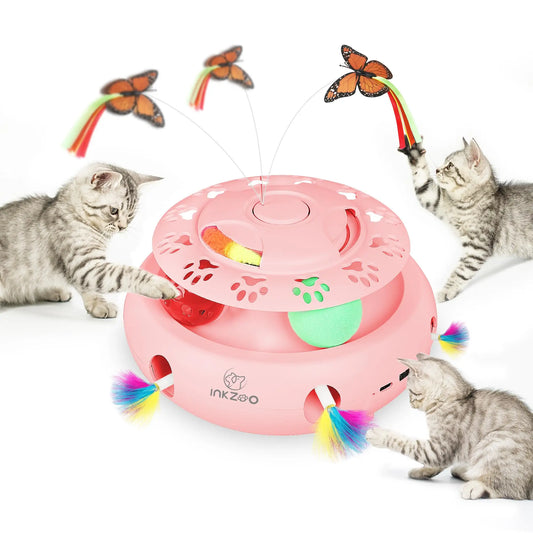 4-in-1 Interactive Cat Toys for Indoor, Automatic 6 Holes Mice Whack-A-Mole, Fluttering Butterfly, Track Balls, USB