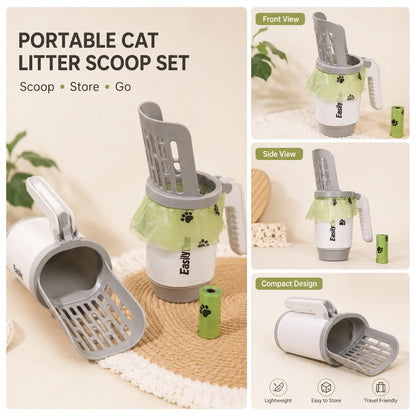 Large-Capacity Cat Litter Scoop with Integrated Waste Bin – Portable, Easy-to-Clean Plastic Pet Waste Scoop