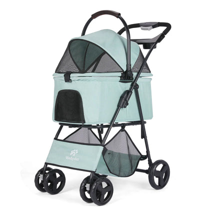 3 in 1 Folding Pet Stroller with Removable Carrier for Small/Medium Dogs and Cats, Waterproof, All-Terrain, with Sun Shade