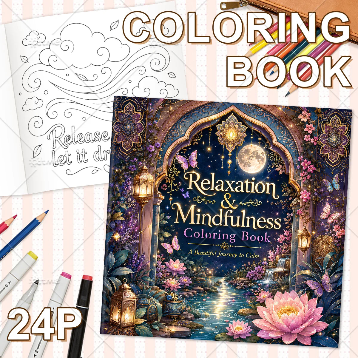 Relaxation & Mindfulness Coloring Book for Adults Featuring Cute Cozy Daily Activities for Relaxation