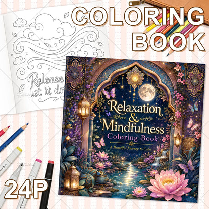 Relaxation & Mindfulness Coloring Book for Adults Featuring Cute Cozy Daily Activities for Relaxation