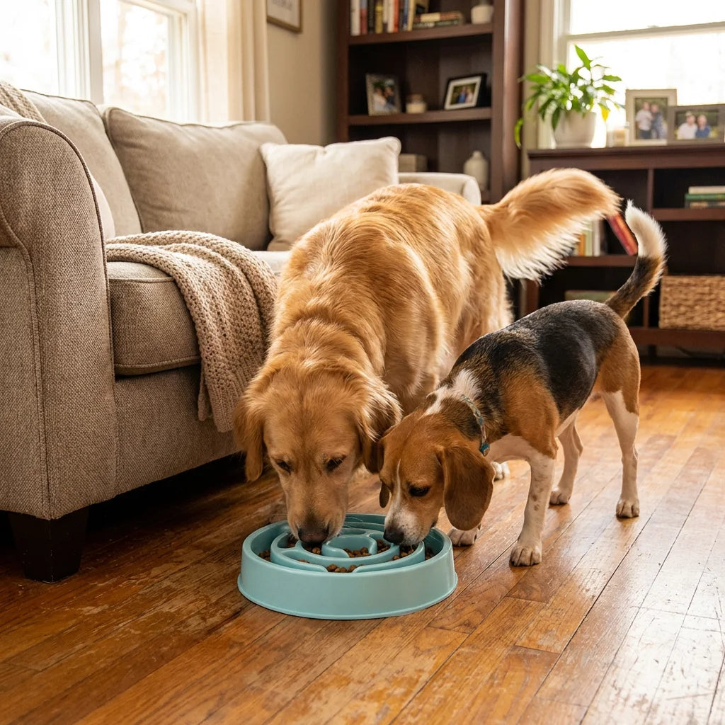Slow Feeder Dog Bowl - Non-Slip Interactive Maze for Dogs & Cats, Prevents Bloat & Choking, Healthy Eating Design