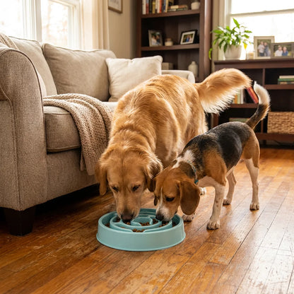 Slow Feeder Dog Bowl - Non-Slip Interactive Maze for Dogs & Cats, Prevents Bloat & Choking, Healthy Eating Design