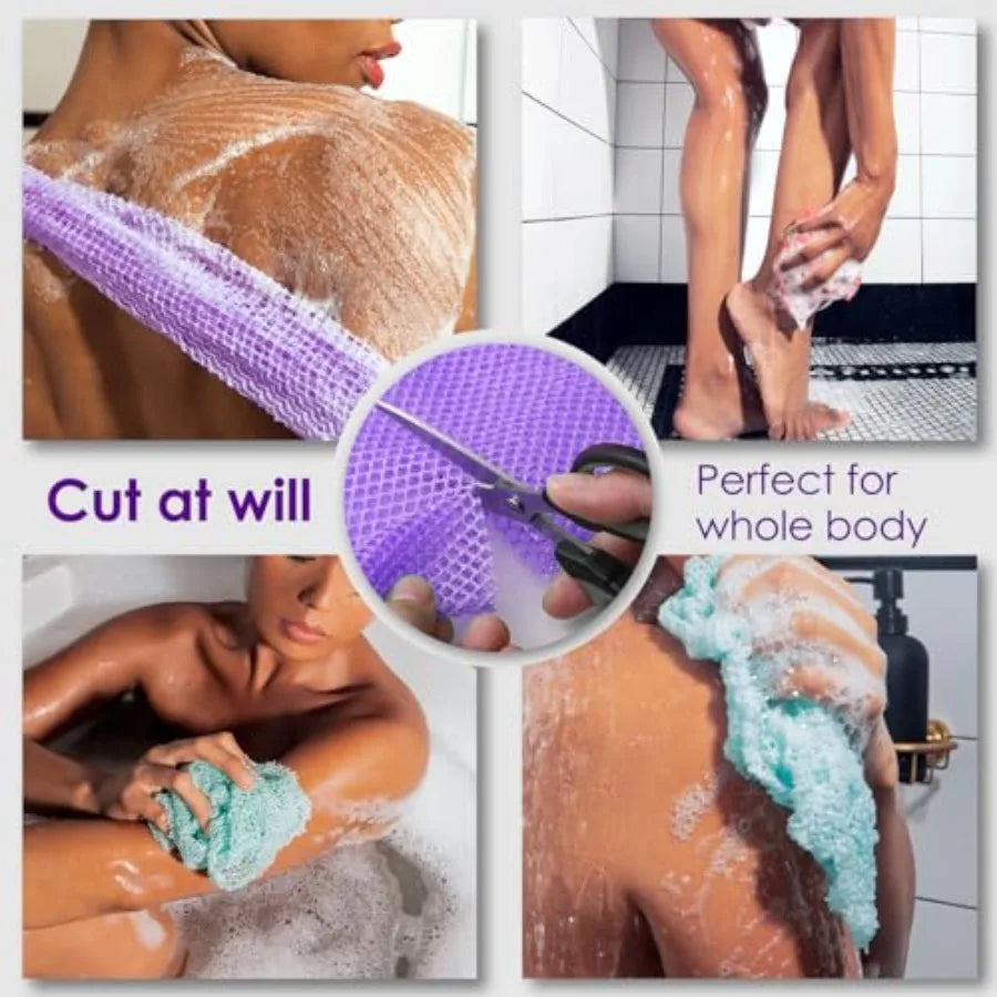 African Exfoliating Net Sponge, 2 Pack Bath Scrubber for Shower Nylon Mesh Back Towel for Full-Body Cleansing, Dead Skin Removal