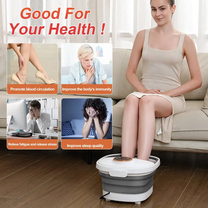 Collapsible Foot Spa Massager Electric Foldable Soaker Tub with Remote Control 24 Heating Levels 6 Massage Rollers Surfing