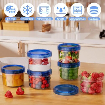 6 Pack-16 OZ Freezer Storage Containers, Small Plastic with Twist Top Lids, Round Reusable