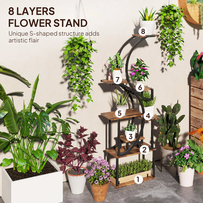 8-Tier Plant Stand, 62inch S-Shaped Plant Stands, Carbonized Treatment