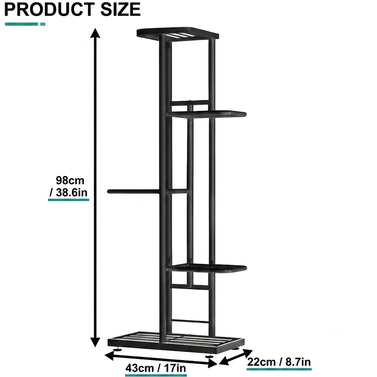 Zoyiancy 5 Tier Black Metal Plant Stand, Narrow Indoor Outdoor Plant Rack With Grid Shelves For Balcony Corner