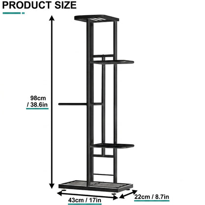 Zoyiancy 5 Tier Black Metal Plant Stand, Narrow Indoor Outdoor Plant Rack With Grid Shelves For Balcony Corner