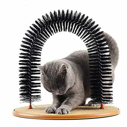 Cat Toy Arch Self Groom Pamper Feline with A Massage Rubbing Brush and Scratching Pad Interactive Toys