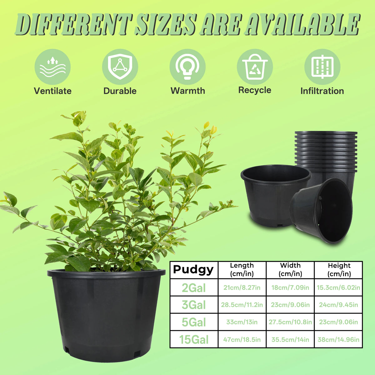 Plastic Flower Pot with Drainage Holes Can Be Used for Planting, Cuttings, Seedlings, Succulent Cultivation, Seed Germination, Indoor and Outdoor Reusable 5-Gallon 10PCS Black Round Short