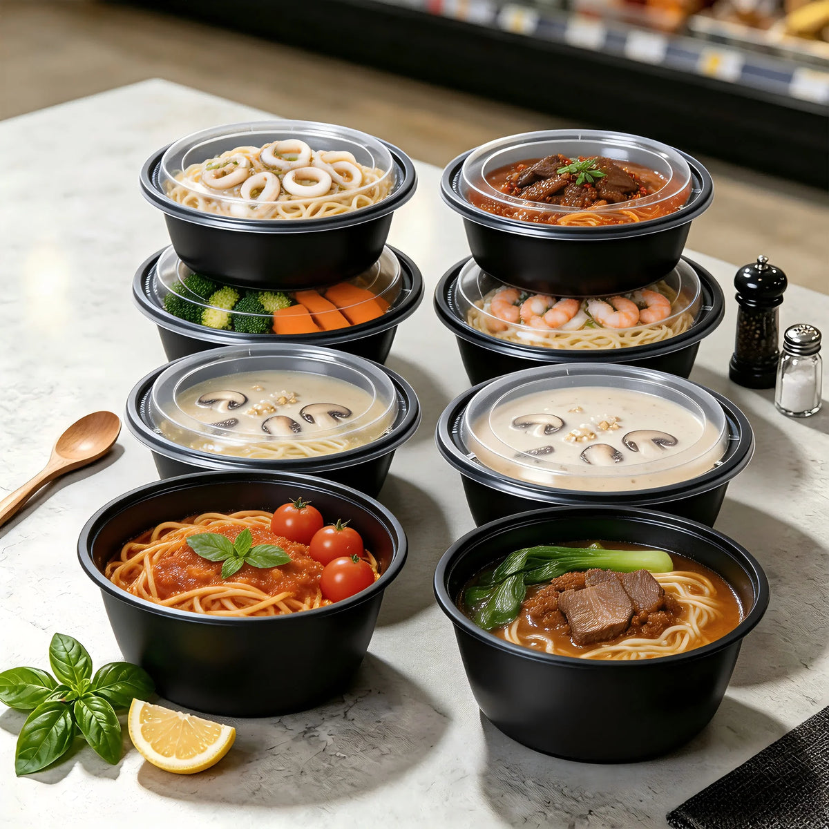 30 Sets Black Reusable 28oz Meal Prep Containers, Washable Plastic To-Go Food Boxes, Daily Meal Storage