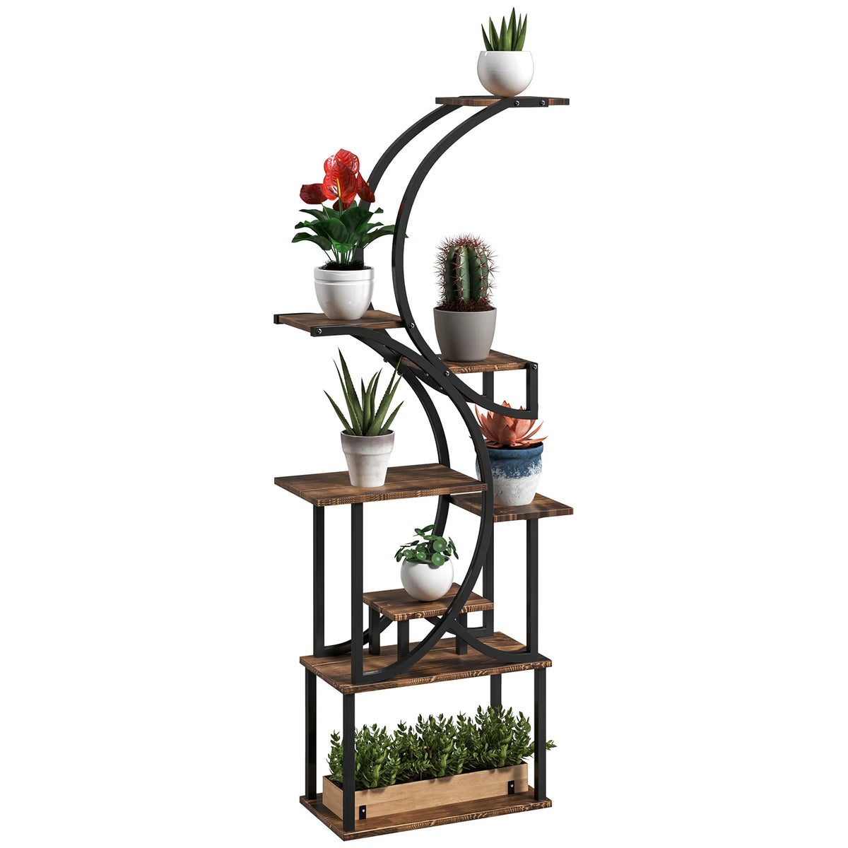 8-Tier Plant Stand, 62inch S-Shaped Plant Stands, Carbonized Treatment